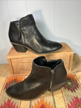 Frye Black Leather Ankle Booties with Side Zip